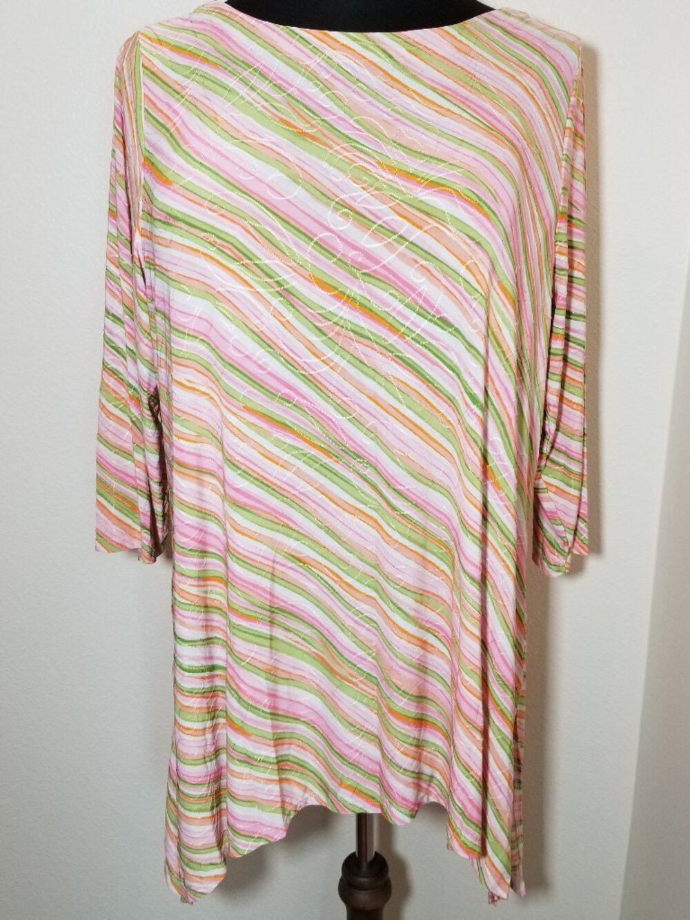 JM Collection Womens 3X Stripe Textured‎ Tunic Boho Colorful Spring Hippie City